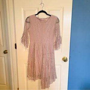 Joyfolie girls’ size 14 lavender/mauve purple asymmetrical intricate lace dress